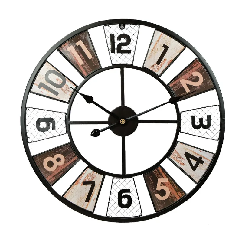 Белый Diameter of 60 cm Home decoration Retro Clock European simple round metal wall hanging clock quartz decoration Watch - Цвет: Белый