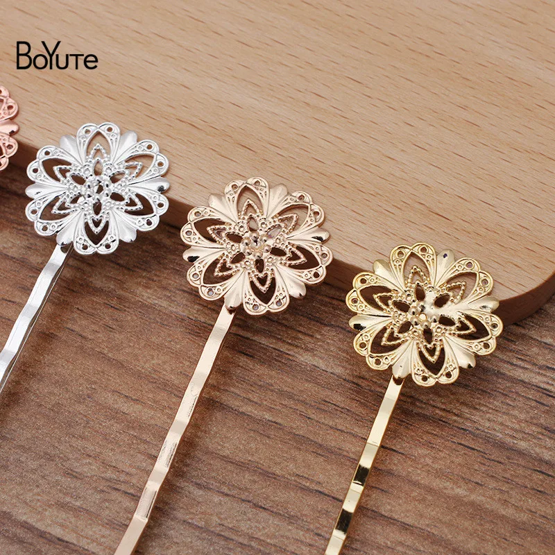 

BoYuTe (40 Pieces/Lot) 20MM Metal Flower Hairpin Barrette Findings Vintage Women Hair Accessories Wholesale