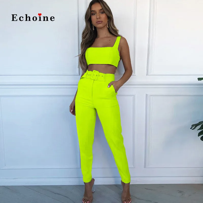 Echoine Женский комплект из двух предметов, сексуальные топы с длинным рукавом и карманом на поясе, повседневный уличный костюм, длинные брюки-карандаш, спортивная одежда для женщин