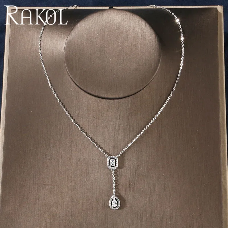 Rakolfashion, простые ювелирные изделия из кубического циркония, женское ожерелье, вечерние аксессуары для девушек, Подарок на годовщину, RL20689 - Окраска металла: White color