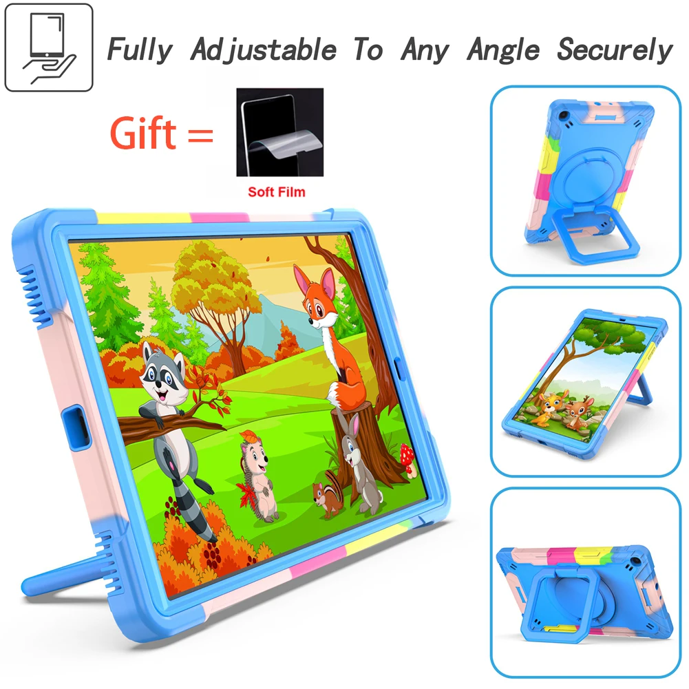 

Cover For Samsung Galaxy Tab A 10.1 2019 SM-T510 SM-T515 Kids shockproof Case with bracelet Stand Kids Tablets fundas+Soft Film