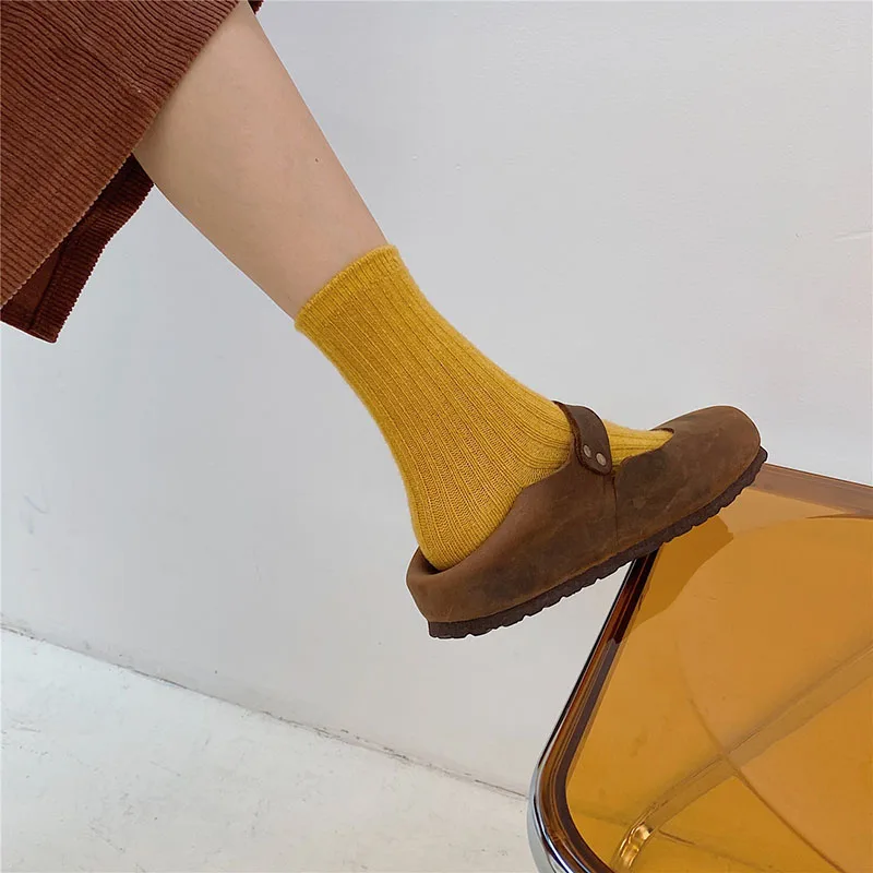 

Women Socks Ladies Pile Socks Autumn Winter 1Pair Cashmere Korean Style Pure Color Mid Tube Sock Thickening Keep Warm