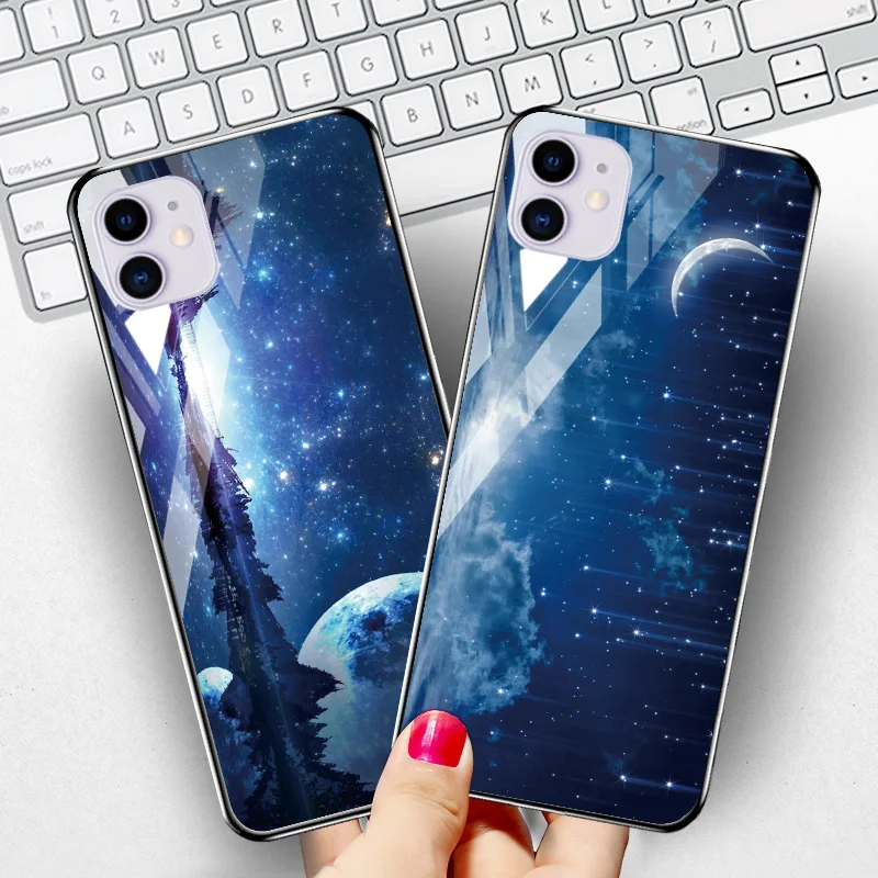 

Tempered Glass Case For iPhone 11 Coque For iphone 11 12 Pro Max 8 7 6s Plus 12 Mini SE 2020 XR X XS Max Night Sky Cover Fundas