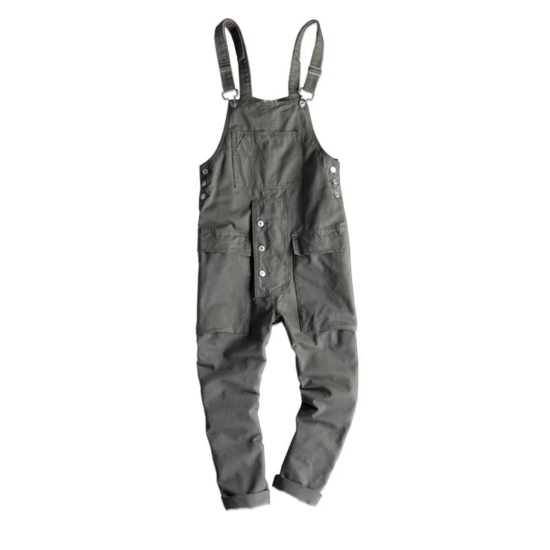 

Джинсовый комбинезон мужской свободного покроя, Модный повседневный комбинезон в стиле хип-хоп с большими карманами, черные брюки цвета ха...