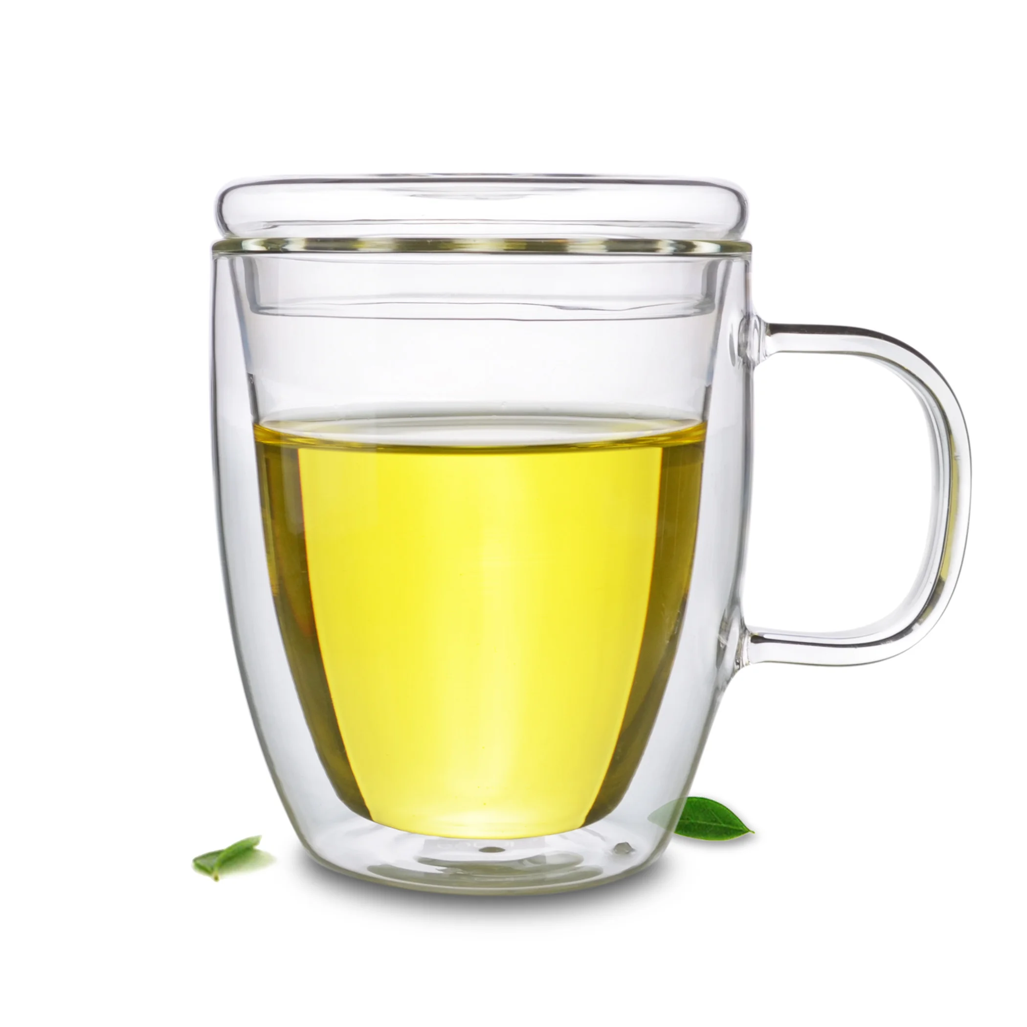 

Practical Double Wall Heat Resistant Glass Teacups Coffee Water Wine Mugs [(Glass Lid), about 380ml/PC]
