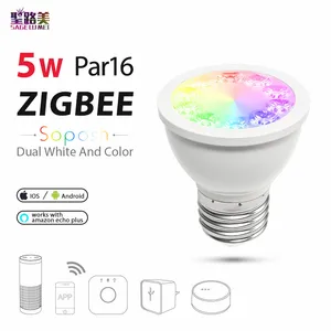 RGB и двойной белый 5 Вт E27 PAR16 светодиодный прожектор RGBWCW 2700-6500K светодиодный ная лампа zigbee zll работает с alexa puls Светодиодная лампа