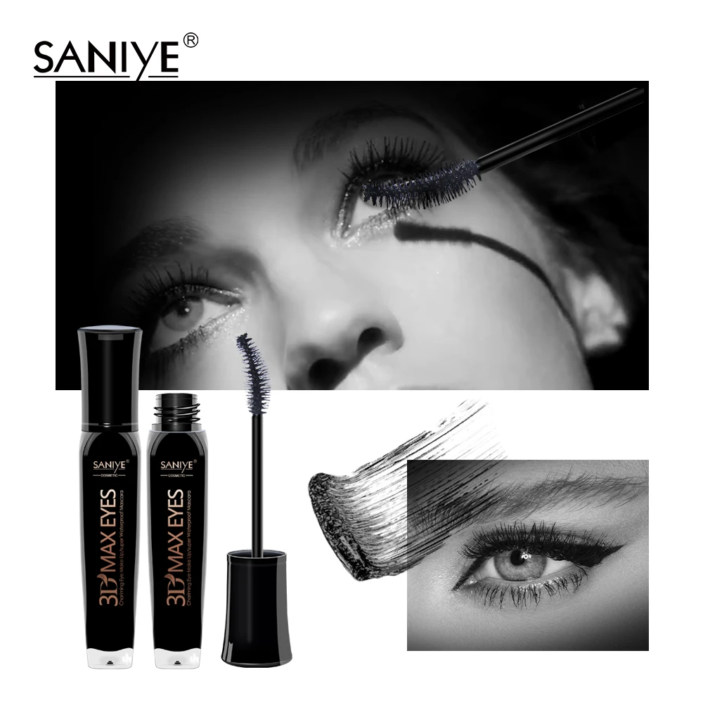 Бренд SANIYE тушь для ресниц длинная завивки макияжа Черная водостойкая волоконная