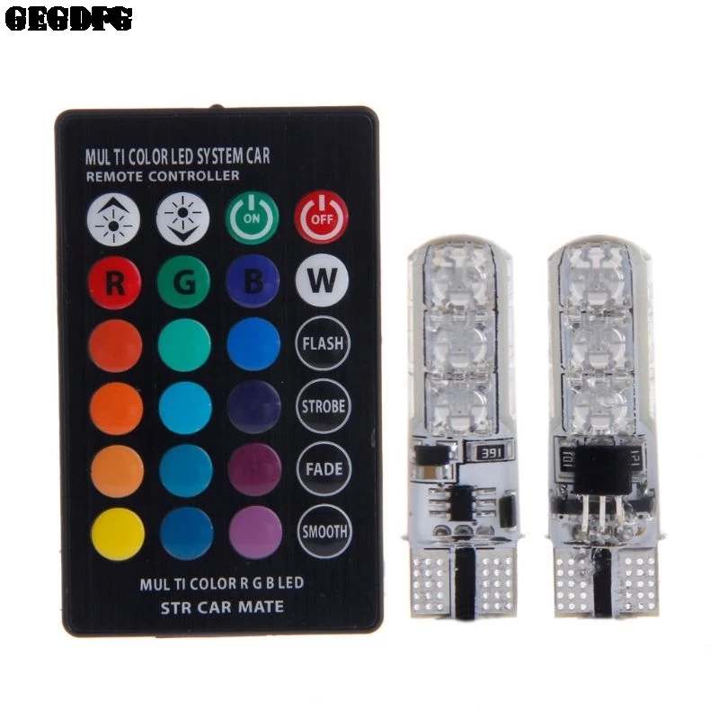 1 пара T10 RGB LED Автомобильная клиновидная лампа для чтения Авто интерьерный свет