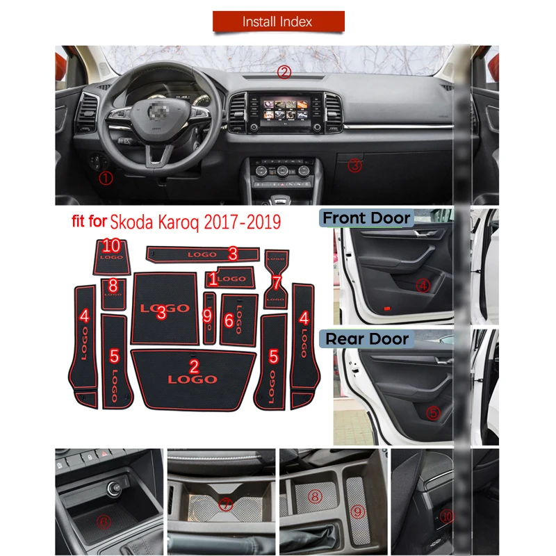Противоскользящий резиновый подстаканник со слотом для ворот Skoda Karoq 2017 2018 2019