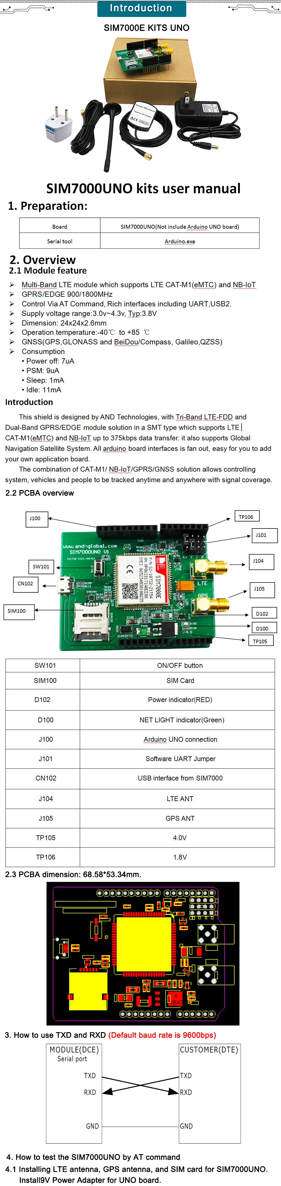 Комплект SIM7000E для Arduino UNO, eMTC NB-IoT Shield development board 1 комплект