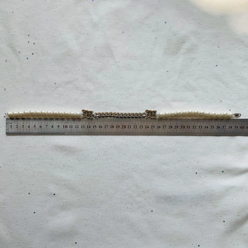 

Charm Titanium Steel Metal Chain Stitching Letter Pearl Bracelet Necklace, Fashion Pearl Stainless Steel Necklace Letter