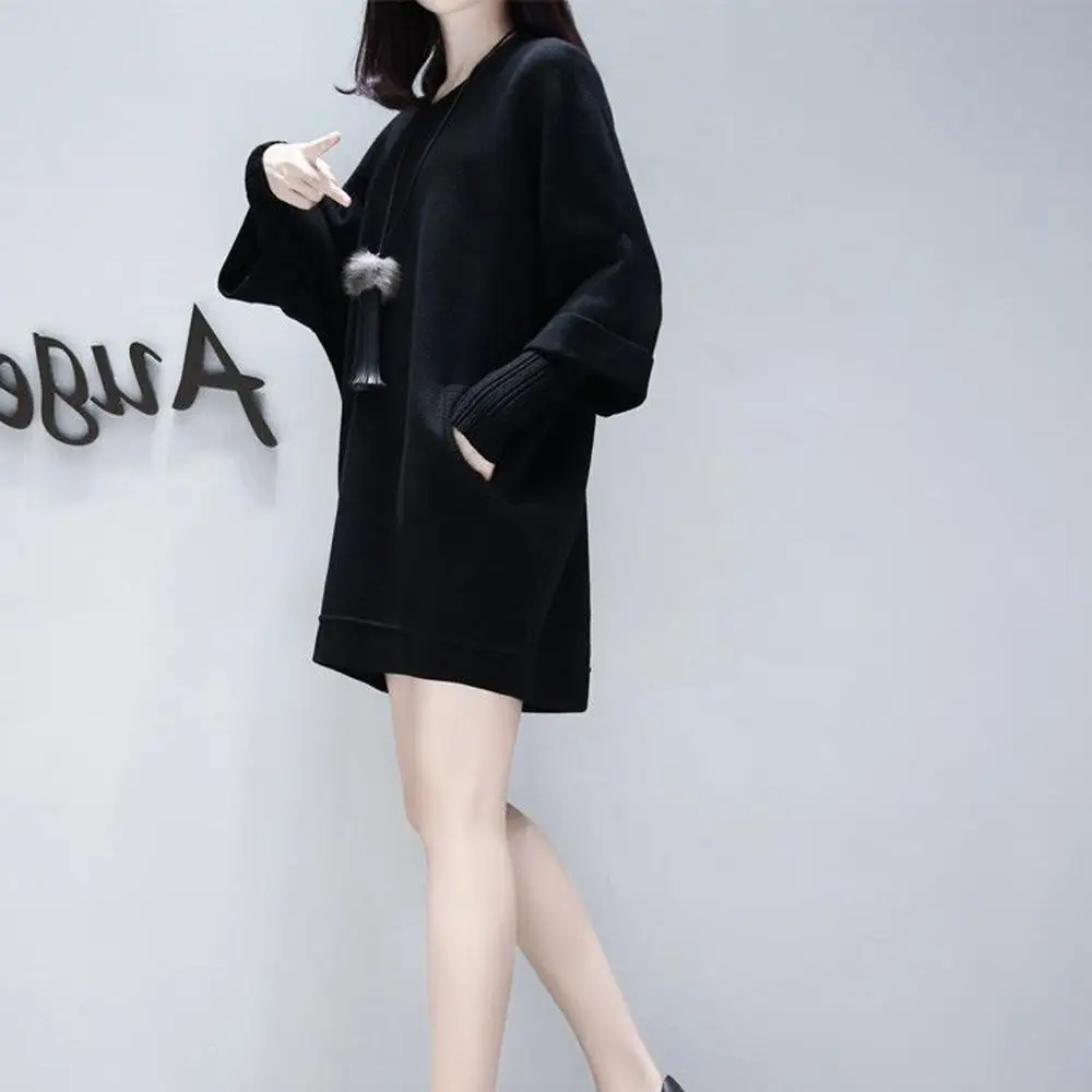 Женское осеннее модное платье из двух частей с имитацией однотонное черного