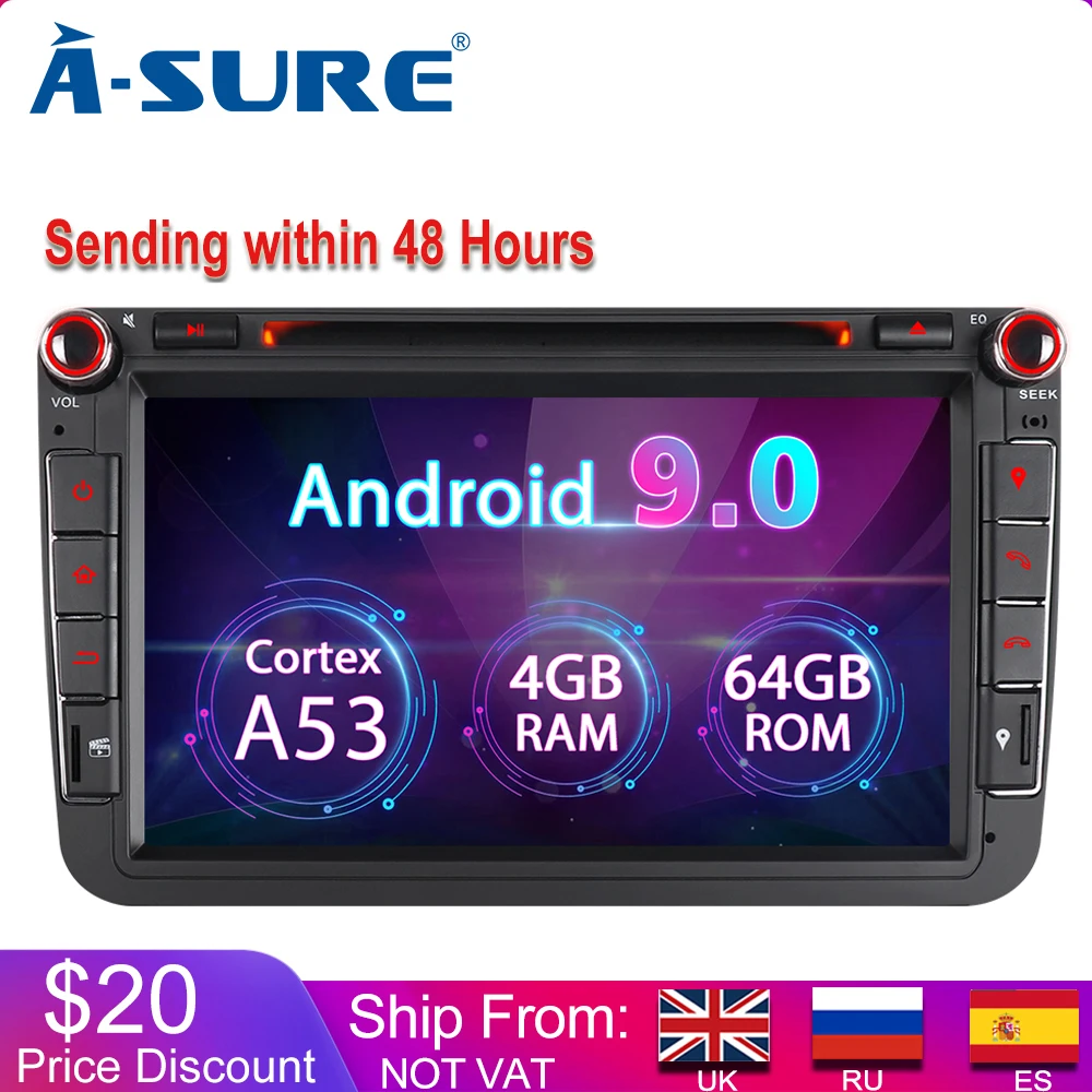 A Sure 2 Din 8 Core 4G ram Android 9 0 радио gps dvd Navi для Volkswagen VW GOLF MK5 MK6 PASSAT B6 TOURAN Polo Tiguan SEAT