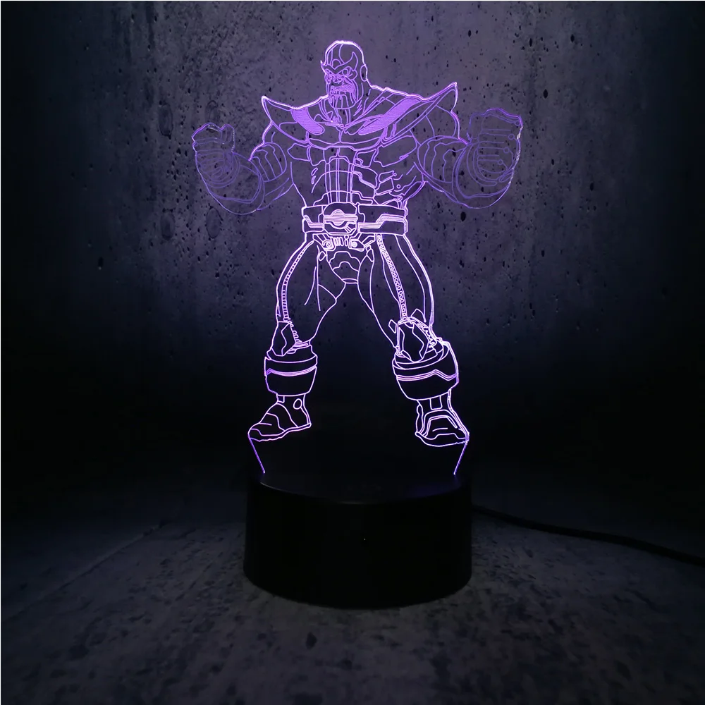 Мстители Большой злодей танос 3D светодиодный Ночник светильник фигурка USB База