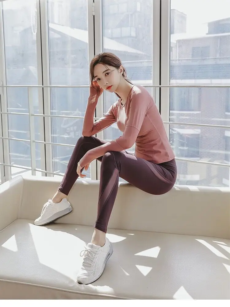 Комплект из 2 предметов для йоги женский спортивный костюм бега с длинным рукавом