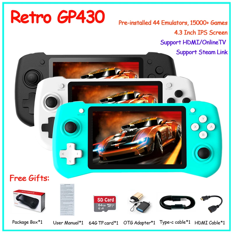 GP430 Ретро игровая консоль 4 3 дюймовый IPS экран Raspberry Pi портативные видео игровые