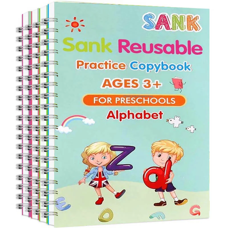 4 Books Sank Magic New Copybook Reusable Groove Writing Practice Book Calligraphy Wipe-free English/German Early Education