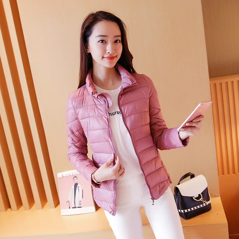 

Women Coats Cotton Jacket Ultralight Turtleneck Jackets Autumn Winter Warm Slim Was Thin Portable Outwear Red Black Rose Pink
