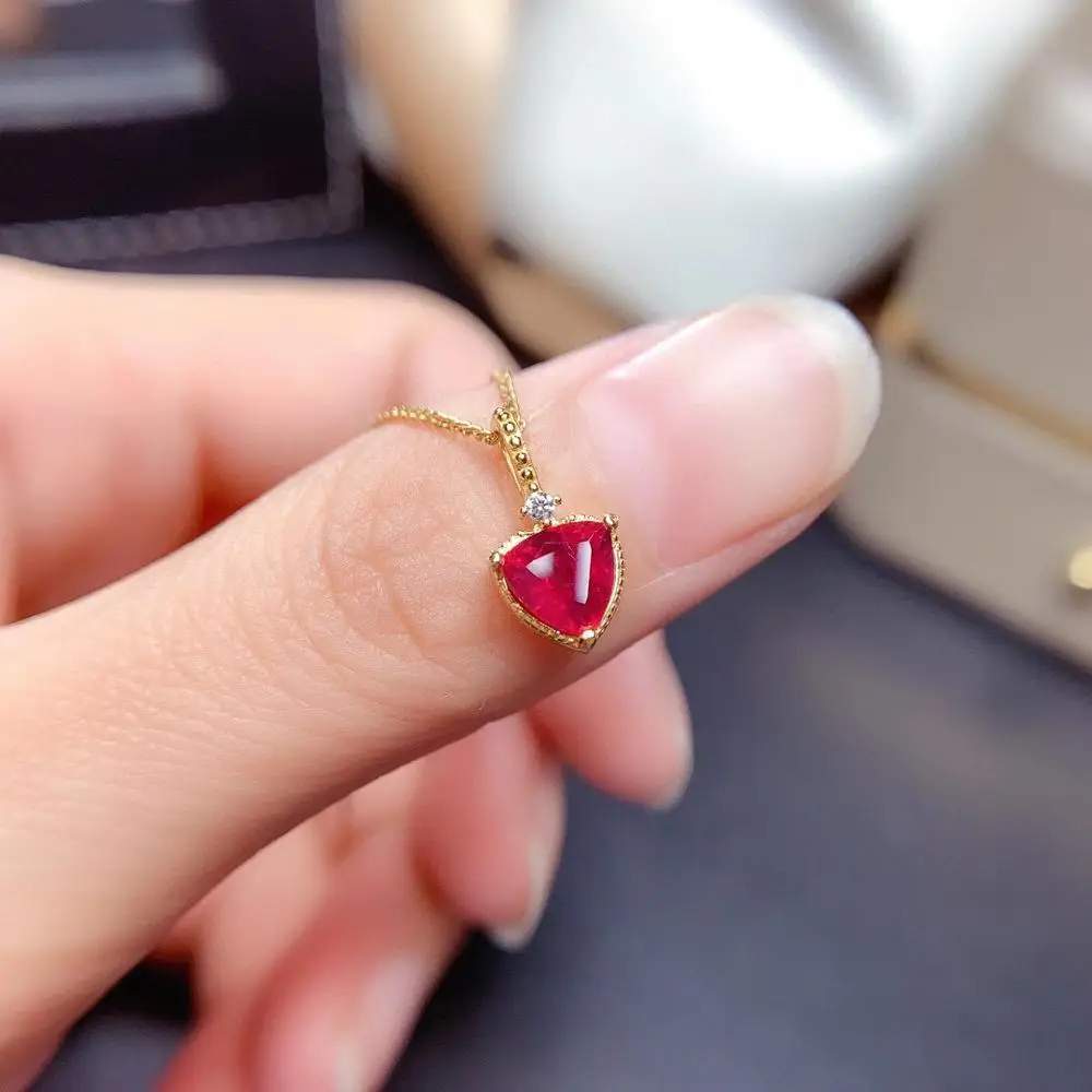 

MeiBaPJ натуральный рубин, модное ожерелье с кулоном в виде сердца, подлинное серебро 925 пробы, красный камень, изящные свадебные украшения для ...