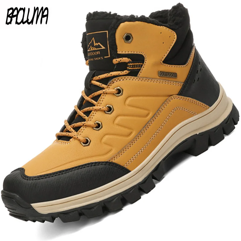 Брендовые зимние мужские ботинки с плюшевой подкладкой теплые