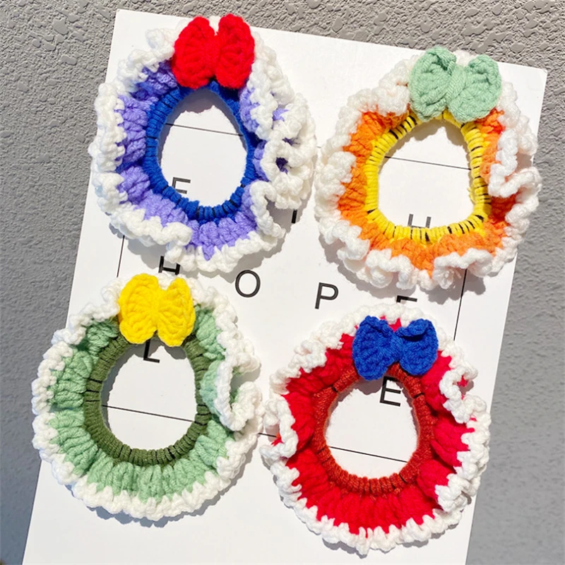 10 шт./лот ручная вязка шерстяные резинки для волос хвоста аксессуары