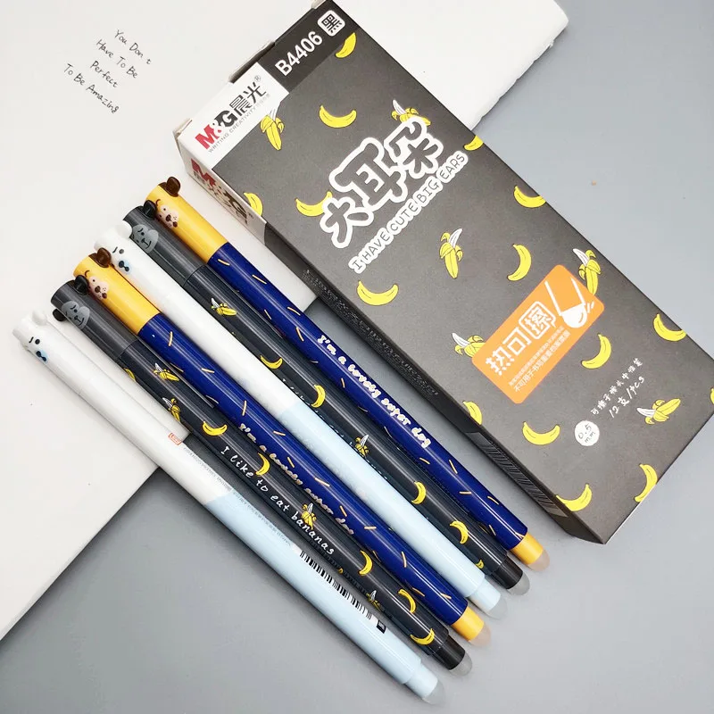 12PCS BLACK INK 4406 M& G, 12 шт./лот, милые стираемые ручки Kawaii, стирающиеся ручки с ластиком, гелевая чернильная ручка, 0,5 мм, стирается, Заправка для школы, черный, синий - Цвет: 12PCS BLACK INK 4406