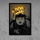 Настенные постеры с изображением абстрактной минималистской короны и королевы, настенные художественные неоновые картины на холсте, модульные картины для гостиной, улицы, дома