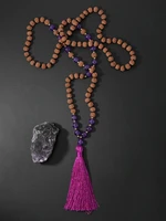 oaiite 108 mala bead necklace handmade knot amethyst rudraksha strand necklace yoga meditation necklace