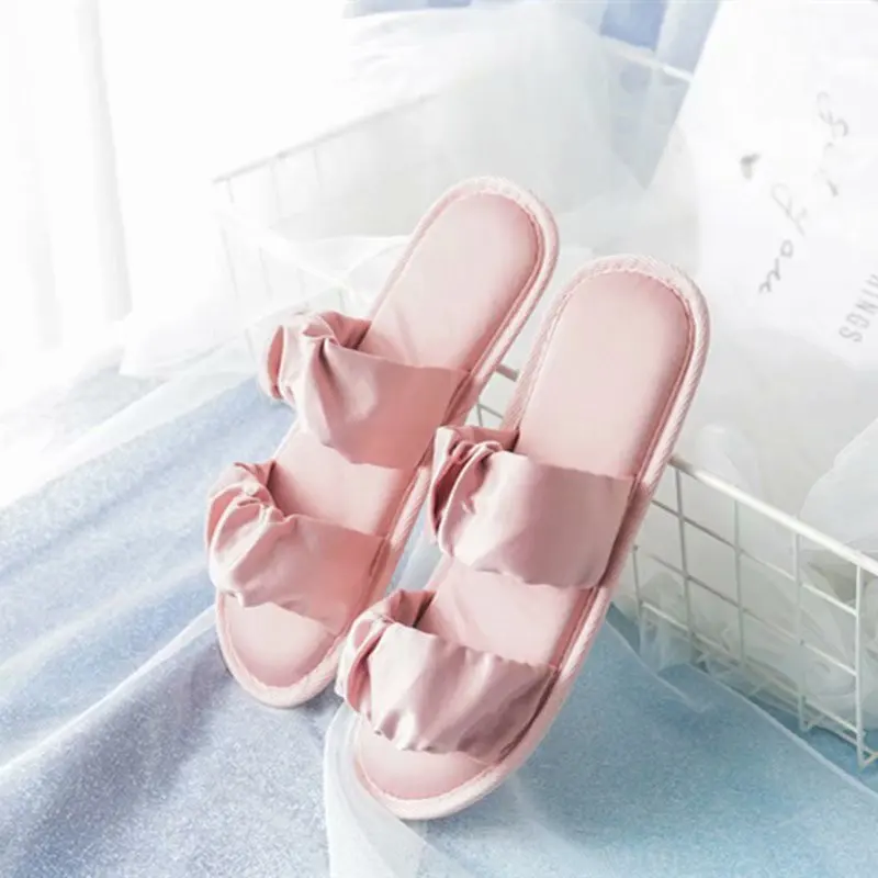 Модные женские шлепанцы корейские и Сатиновые босоножки с бантом нескользящая