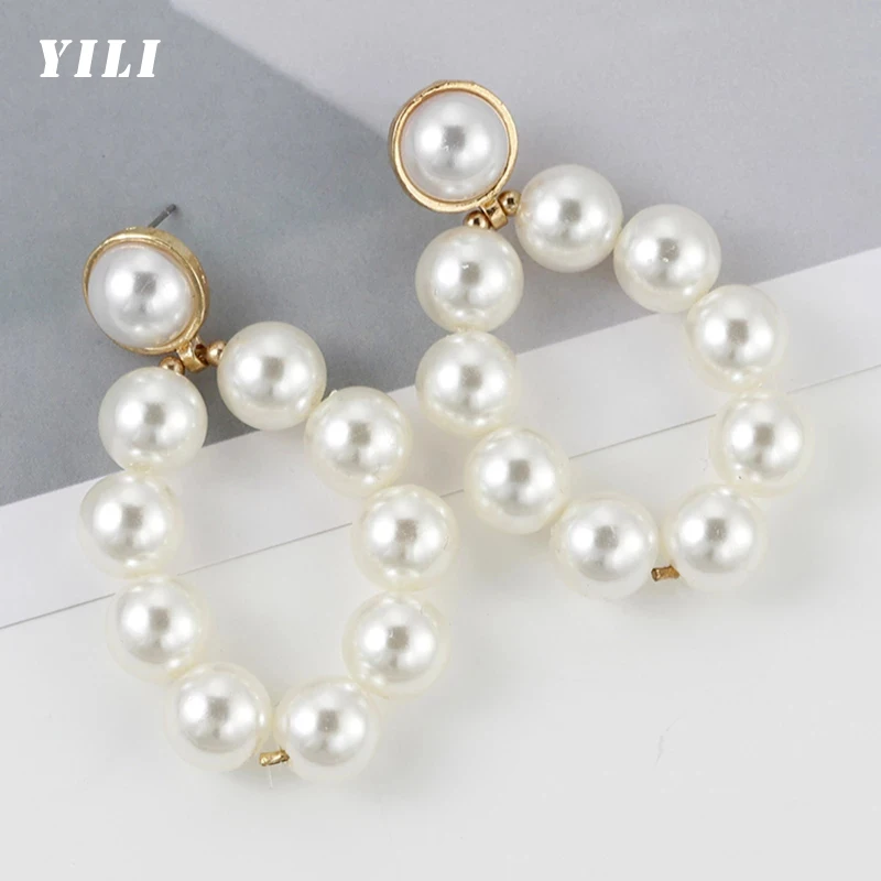 

2021 модные корейские большие жемчужные серьги-капли, элегантные белые жемчужные круглые подвесные серьги для женщин и девушек, свадебная би...