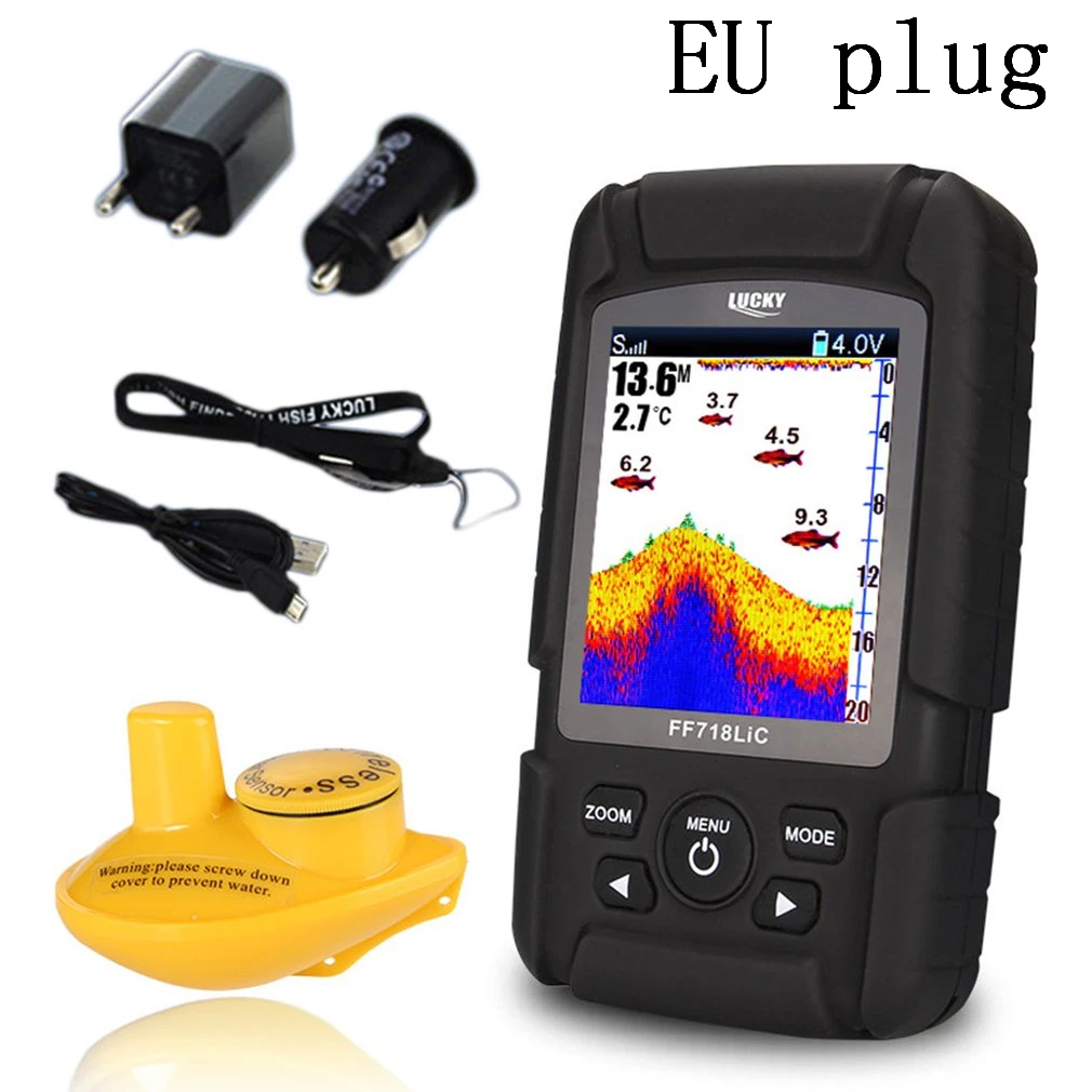 EU plug Lucky водонепроницаемый рыболокатор монитор с ЖК-цветным дисплеем беспроводной умный гидролокатор датчик глубины рыбы сигнализация Прямая - Цвет: EU plug