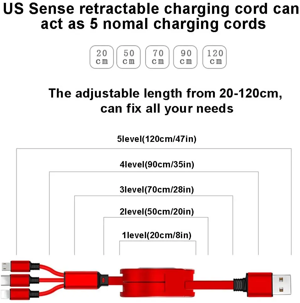3 в 1 Выдвижной USB кабель для зарядки iPhone X 8 Samsung S9 120 см|Кабели мобильных телефонов| |