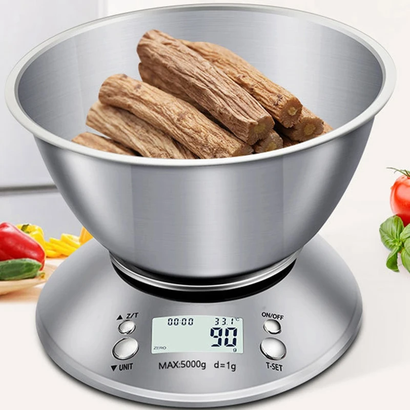 

Digital Kitchen Scales,Stainless Steel Weighing Cooking Scales with Detachable Bowl 5Kg,Waterproof Electric Digital Scal
