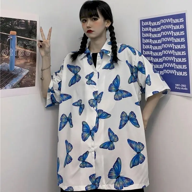 

Harajuku couple streetwear women blouses retro shirts cold wind bf woman clothes vintage summer tops shirt plus size blouse