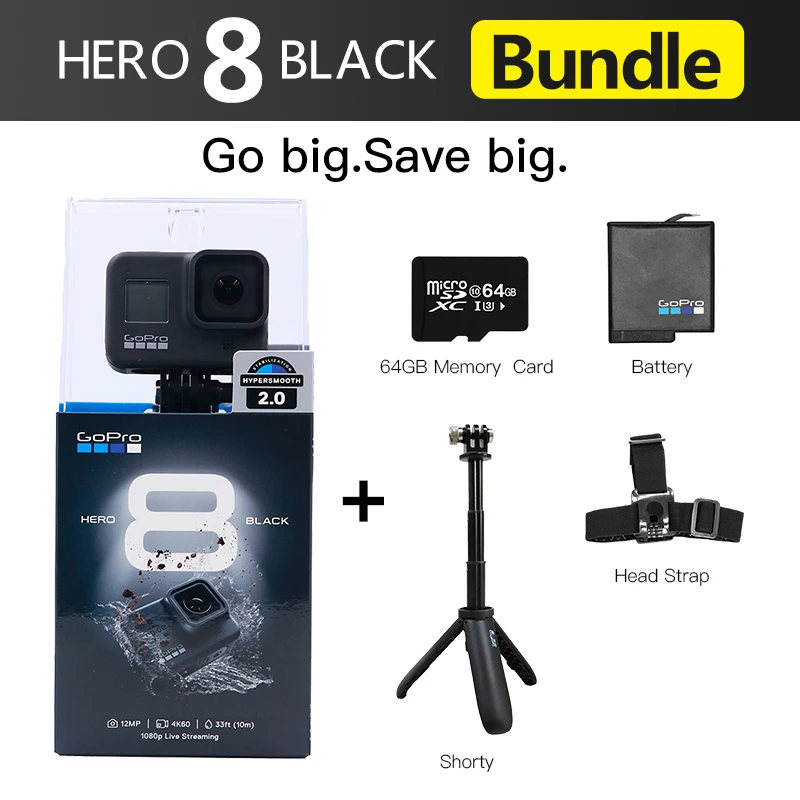  Original GoPro HERO 8 Black Waterproof Action Camera 4K Ultra HD Video 12MP Photos 1080p Live Streaming Go Pro Hero8 Sports Cam 