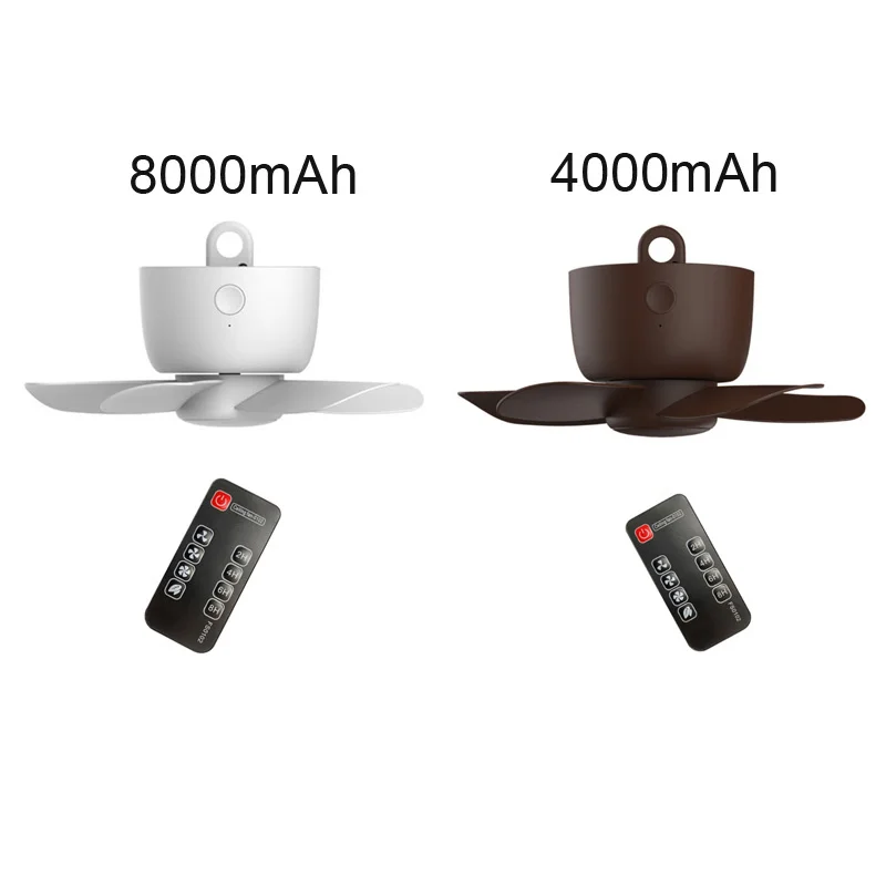

4000/8000mAh USB Rechargeable Remote Control Timing 4 Gears Ceiling Fan for Tent Bed