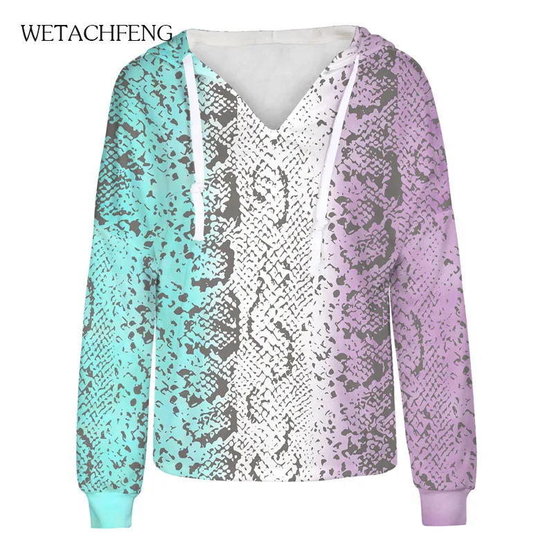 

2020 Fashion Tie Dye Hooded Hoodie Autumn Women Snake Print Casual Long Sleeve Loose Pullover Sweatshirt Plus Size Hoody Clothes