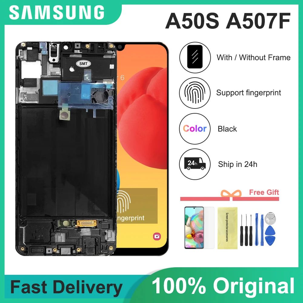 

Orignal 6.4" Display For Samsung Galaxy A50s A507 A507F/DS A507FD A507F LCD Display Touch Screen Digitizer Assembly + Frame