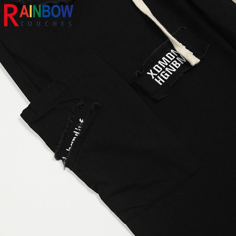 

Rainbowtouches American High Street Embroidery Letters Multi-Pocket Overalls Casual Pants Retro Hip-Hop Stitching Micro-Flared