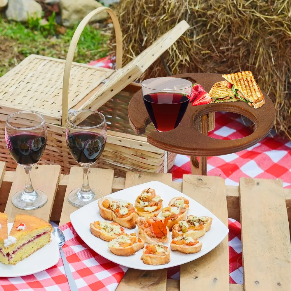 

Wooden Outdoor Wine Table Portable Desktop Foldable Round Desktop Mini Wooden Picnic Table Easy Carry Wine Rack