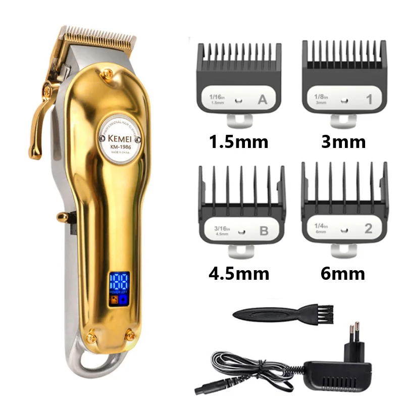 

Профессиональная Парикмахерская Машинка для стрижки волос KEMEI, металлический триммер для волос, Мужская беспроводная аккумуляторная машин...