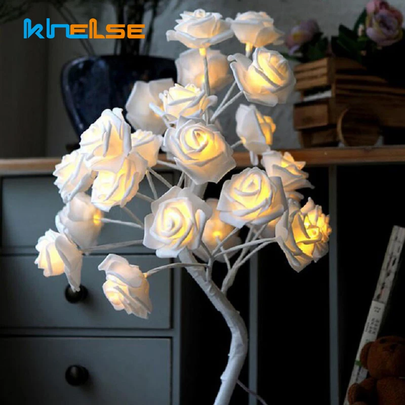 Регулируемый розовый куст светодиодный светильник цветок розы настольная лампа