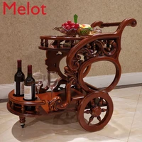 european style dining cart trolley hotel commercial solid wood mobile tea cart household trolley european double decker wine
