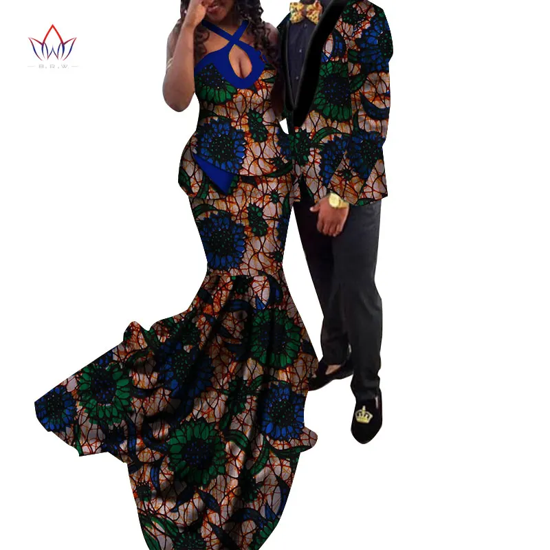 11 African Couple Clothes African Dresses for Women Bazin Riche Long Evening Dresses African Men Jacket Coat Clothing WYQ154 - Color: 11