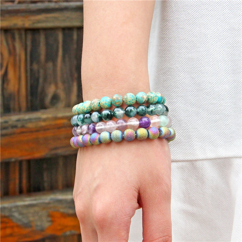 

Natural Stone Bracelets Women Men Agates Crystal 8mm Beads Bangles Elastic Jaspers Cat eye Bracelet Stone Jewelry Dropshipping