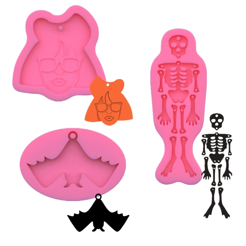 

2021 New Silicone Skull Pendant Resin Mold DIY Cool Girls Bat Shape Keychain Resin Molds