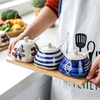 1pc japanese style ceramic seasoning pot set salt shaker kitchen sugar msg spices condiment bottles