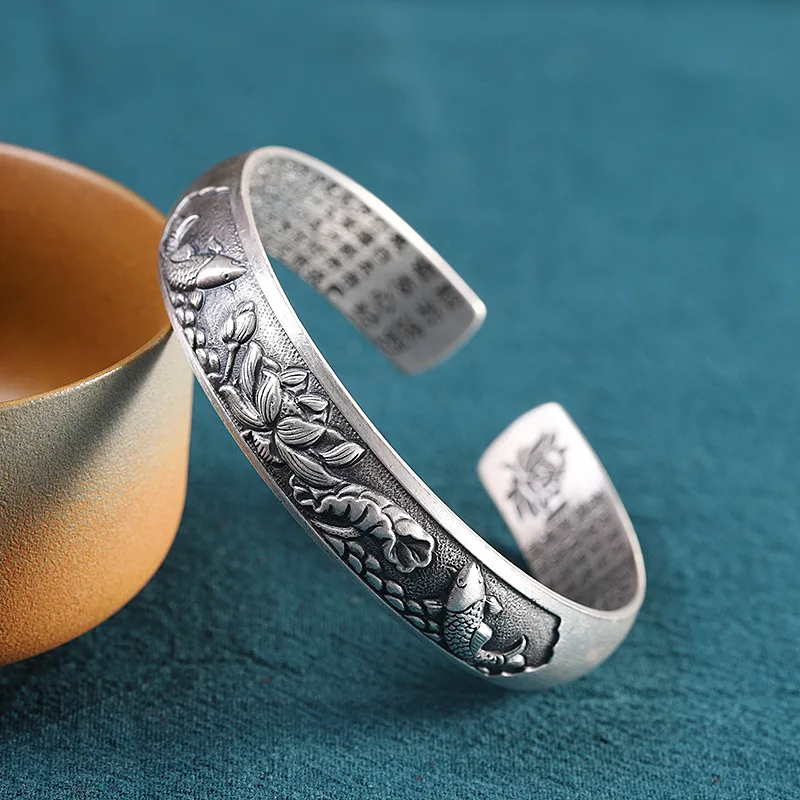 Тайские серебряные браслеты чистый 999 женский буддийский браслет с символом