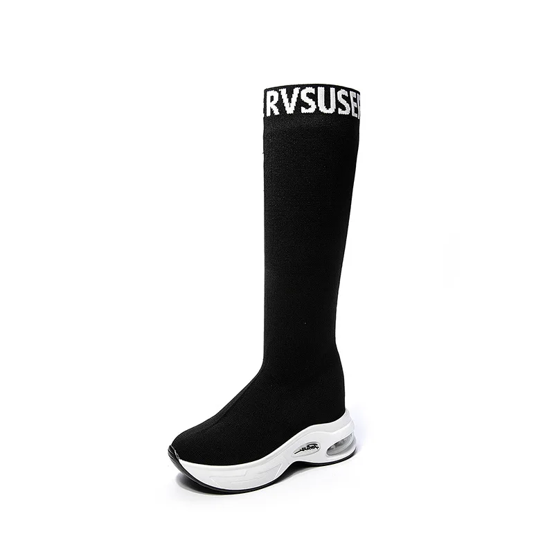 Эластичные сапоги выше колена женские носки черные облегающие высокие до бедра