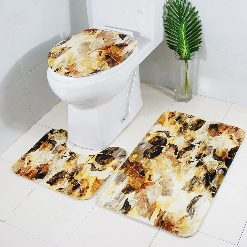

3pcs Flannel Bathroom Mat Set Hydrophilic Toilet Carpet Washable Kitchen Pad Floor Rug Anti Slip Shower Room Mat Kit
